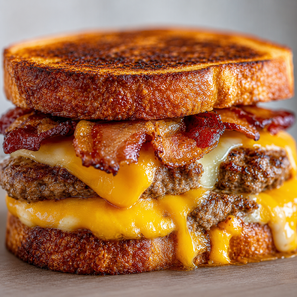 Cheeseburger with bacon and French toast
